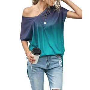 NEW V-Neck Ombre Dip Dye Tunic T-Shirt Sizes S XL